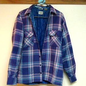 Grungy look quilted lined plaid shirt